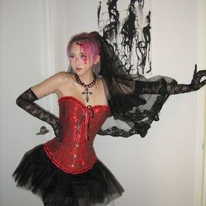 Halloween vampire costume(veil necklaces gloves corset tutu skirt new stocking